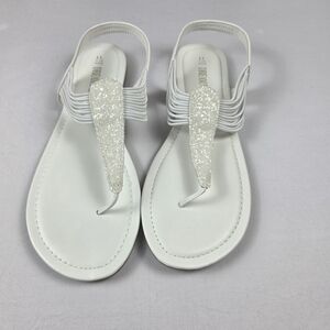 White Glitter Thong Sandals with Elastic Back Strap - Women's Dress Sandals